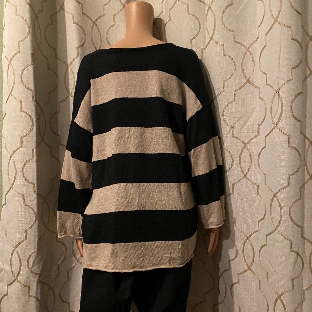 Eileen Fisher color block organic linen sweater